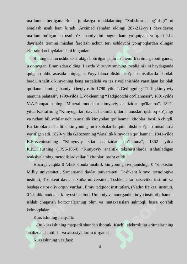 Kuchli elektrolitlar eritmalarining analizda ishlatilishi va xususiyatlari 5