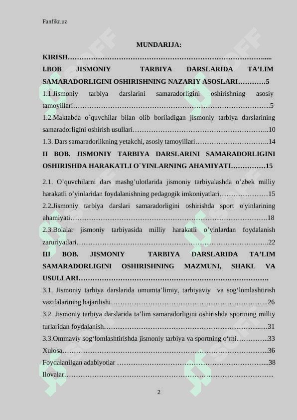 Jismoniy tarbiya darslarini samaradorligini oshirish. 2