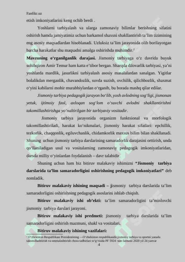 Jismoniy tarbiya darslarini samaradorligini oshirish. 4