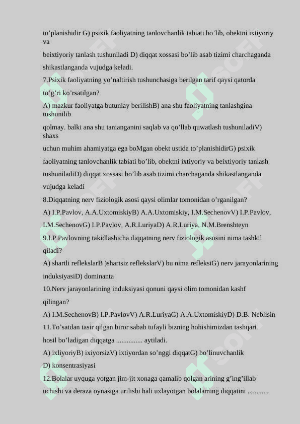 Umumiy psixologiya fanidan testlar to'plami 3 2
