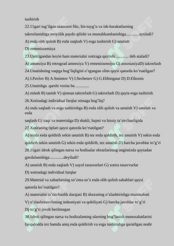 Umumiy psixologiya fanidan testlar to'plami 4 4