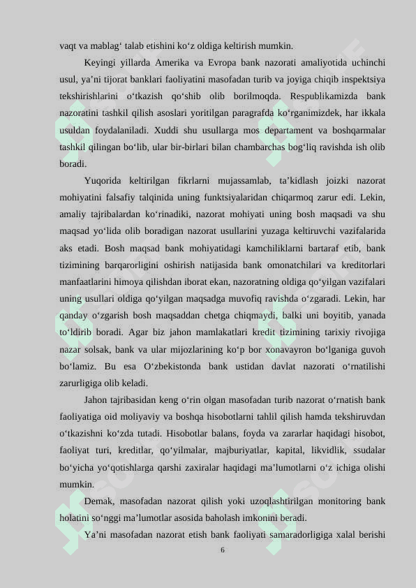 Banklar faoliyatini nazorat qilishda qo’llaniladigan usullar 5