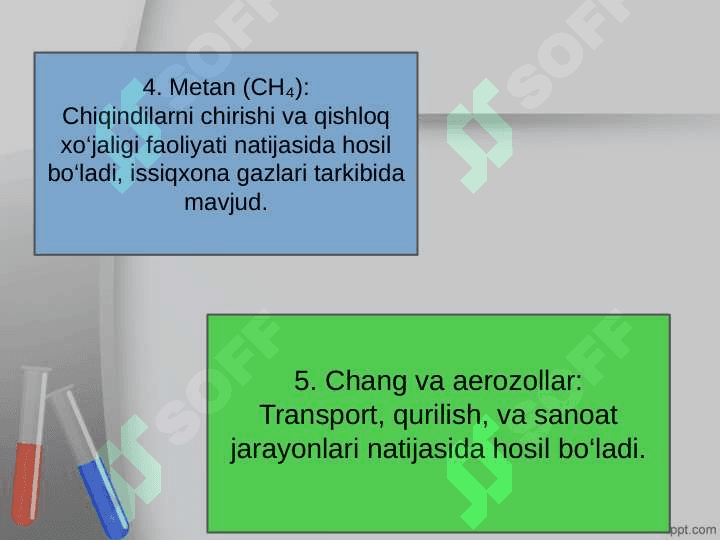 Atmosfera havosi, suv va tuproqda mavjud bo'lgan zararli birikmalar 4