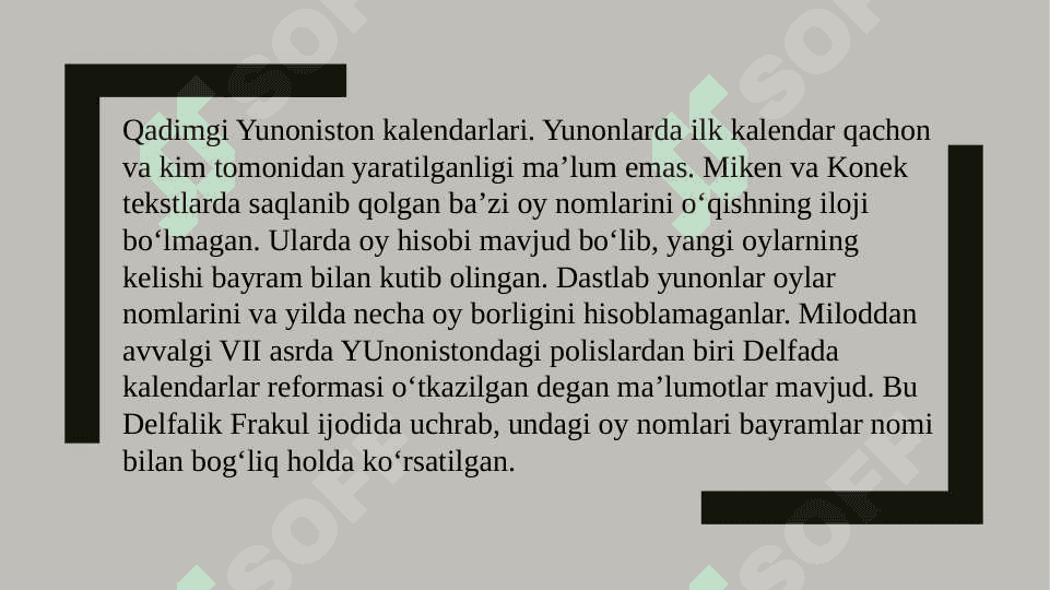 QADIMGI YUNONISTON VA RIM KALENDARLARI. YULIY SEZARNING KALENDAR ISLOHATI 2