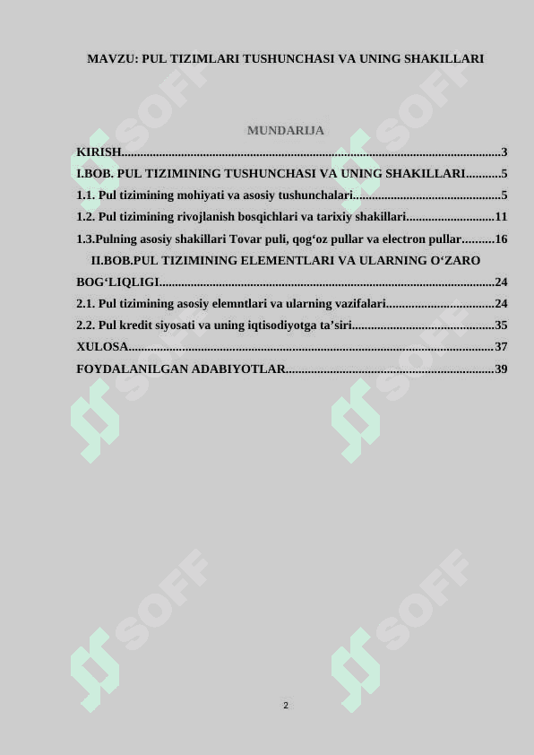 Pul tizimlari tushunchasi va uning shakillari 2