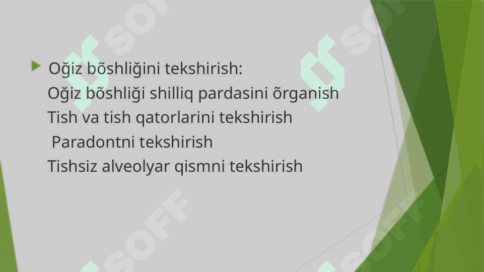 Tishlarning qattiq to`qimalari zararlanganda bemorni tekshirish usullari 6