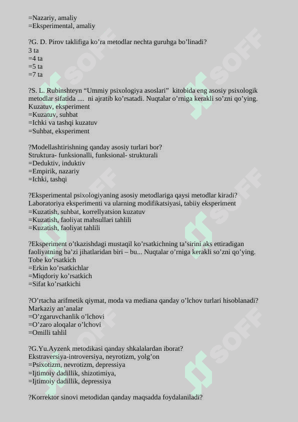 EXPERIMENTAL PSYCHOLOGY 2 eksperemental psixologiya 2 testlar bazasi javobi bilan 35 bet 2