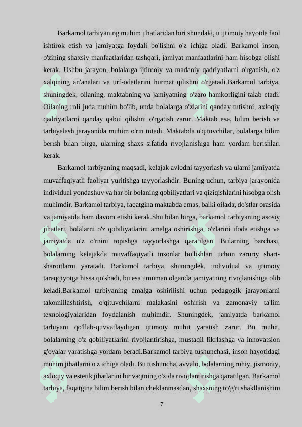 MAKTABGACHA YOSHDAGI BOLALARNI BARKAMOL QILIB TARBIYALASHDA IBN SINO IJODIDAN FOYDALANISH 7