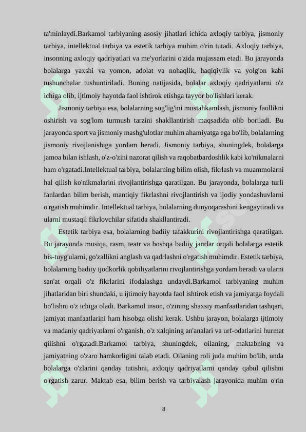 MAKTABGACHA YOSHDAGI BOLALARNI BARKAMOL QILIB TARBIYALASHDA IBN SINO IJODIDAN FOYDALANISH 8