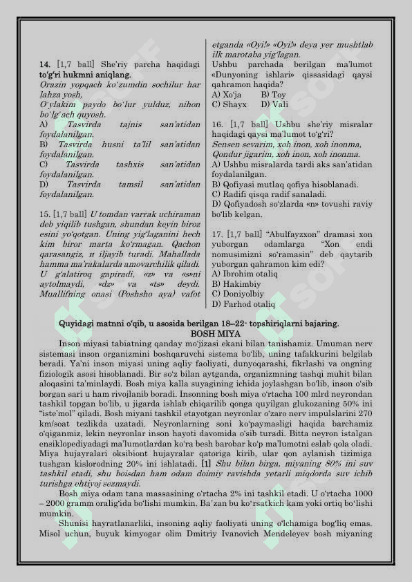 Milliy sertifikat testi 4