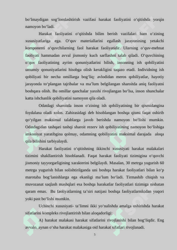 HARAKATLARGA O‘RGATISH BOSQICHLARI 5