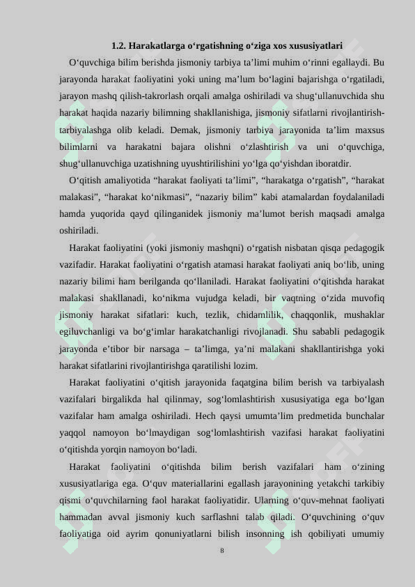 HARAKATLARGA O‘RGATISH BOSQICHLARI 8