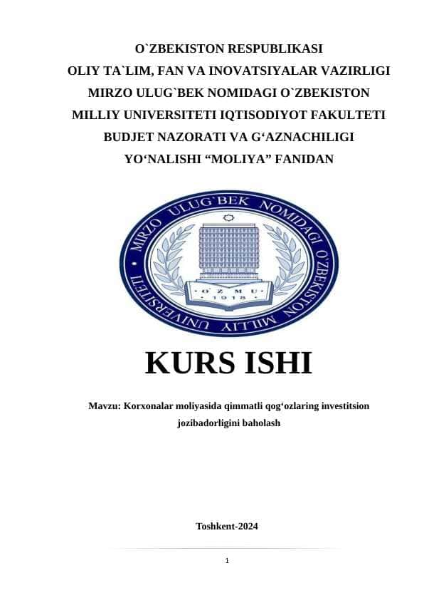 Korxonalar moliyasida qimmatli qog‘ozlaring investitsion jozibadorligini baholash