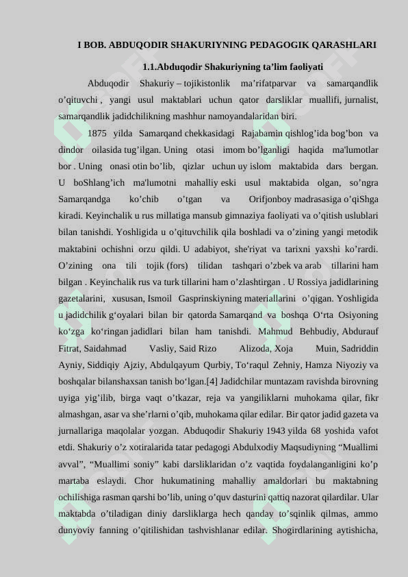 Abduqodir Shakuriyning ta’lim tarbiyani rivojlantirishda tutgan o’rni. 4