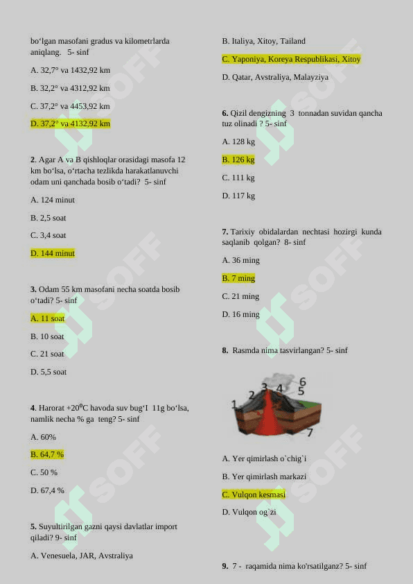 Geografiya attestatsiya JAVOBLAR 8