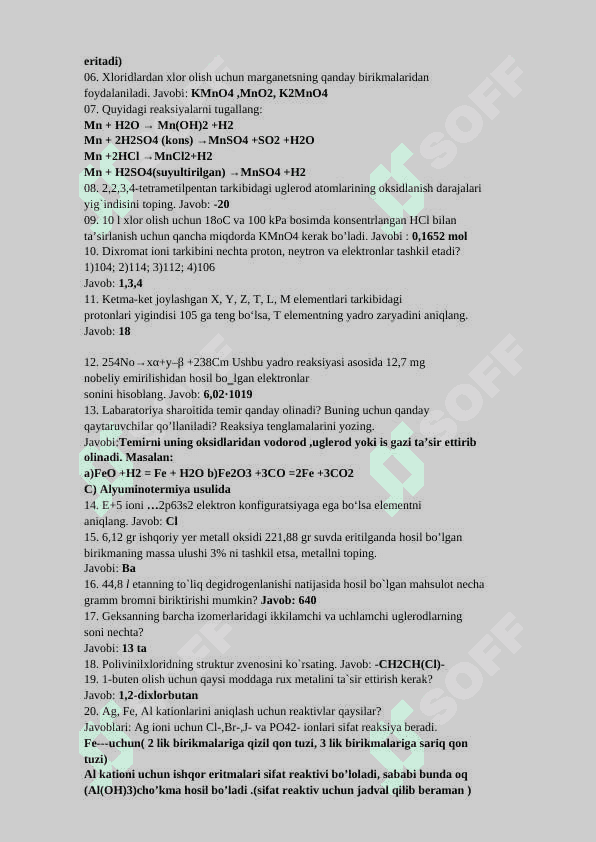 Kimyo attestatsiya javoblar 6