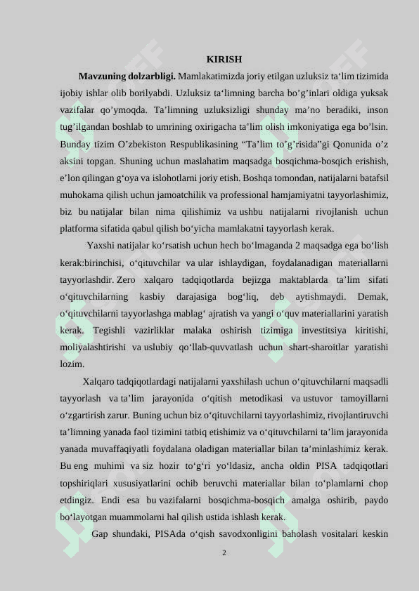 PISA tadqiqotlari haqida umumiy ma’lumotlar. 2