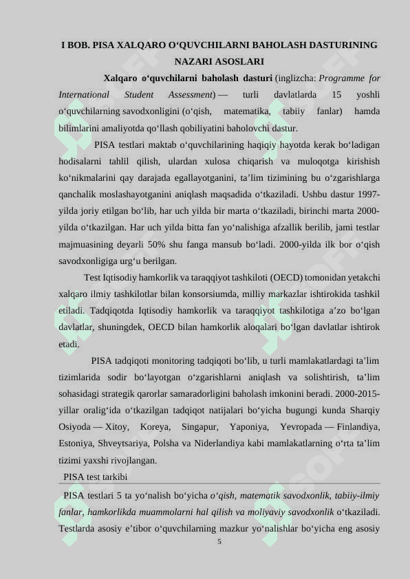 PISA tadqiqotlari haqida umumiy ma’lumotlar. 5