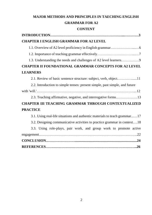 MAJOR METHODS AND PRINCIPLES IN TAECHING ENGLISH GRAMMAR FOR A2