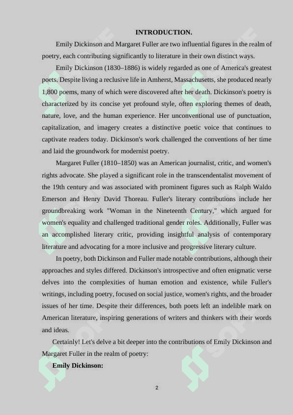 EMILY DICKENSON , MARGARET FULLER IN POETRY 2