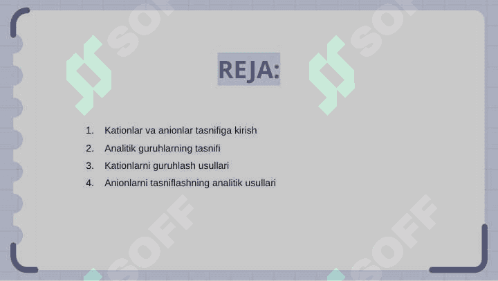 Kationlarning va anionlarning analitik guruhlarga sinflanishi 2
