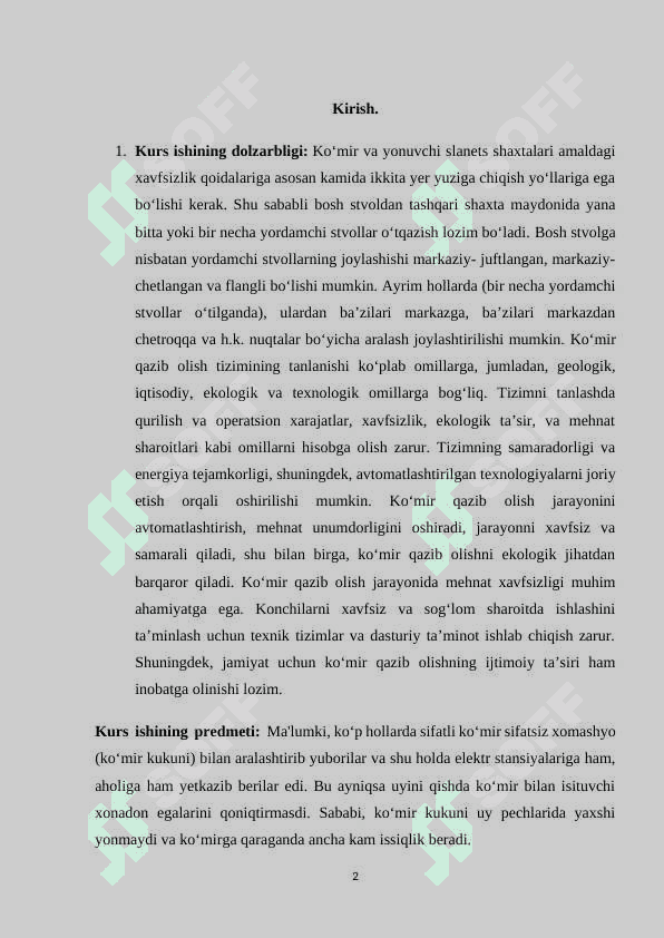 Ko'mir konidan ko'mirni qazib olish jarayonini avtomatlashtirish 2