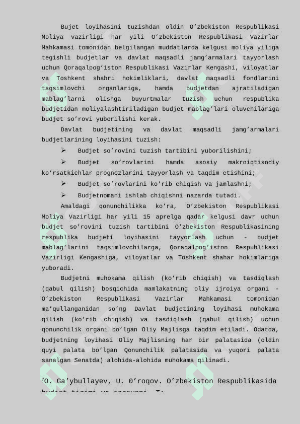 Budjet munosabatlarining qonuny huquqiy asoslari kurs ishi 8