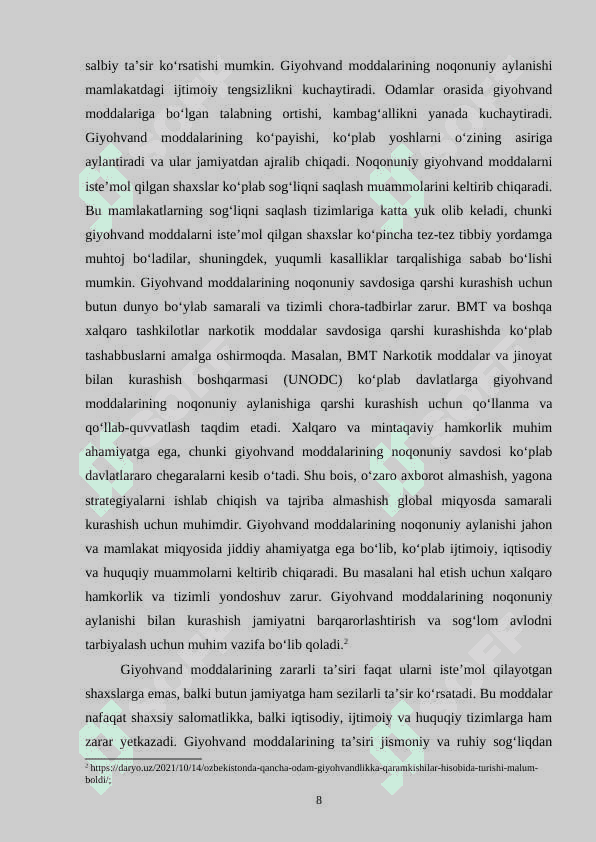 GIYOHVAND MODDALARNING NOQONUNIY AYLANISHI BILAN BOGʻLIQ JINOYATLAR 8