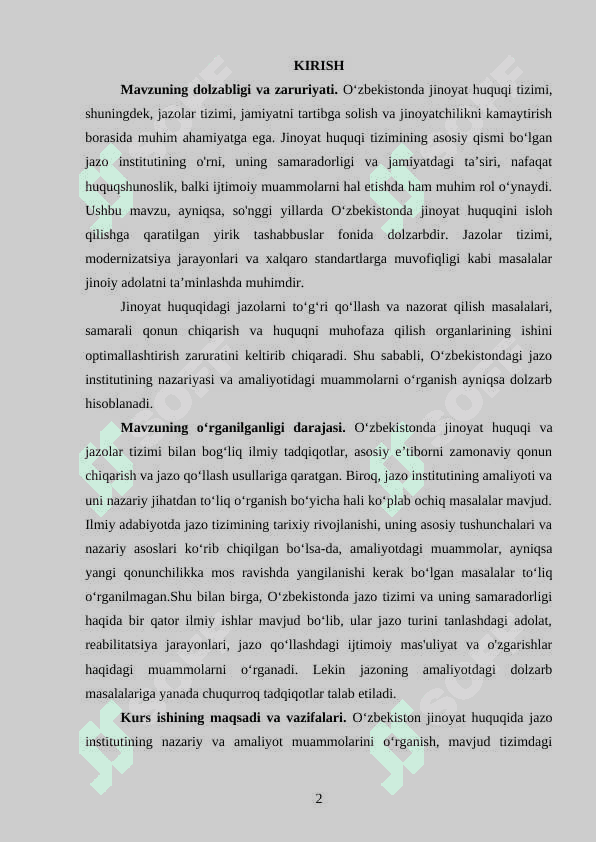 OʻZBEKISTON JINOYAT HUQUQIDA JAZO INSTITUTI NAZARIYA VA AMALIYOT MUAMMOLARI 2