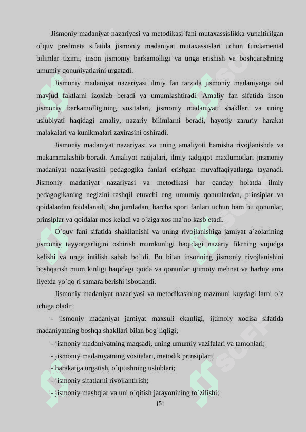 JISMONIY MADANIYAT NAZARIYASI  VA METODIKASI PREDMETI. 5