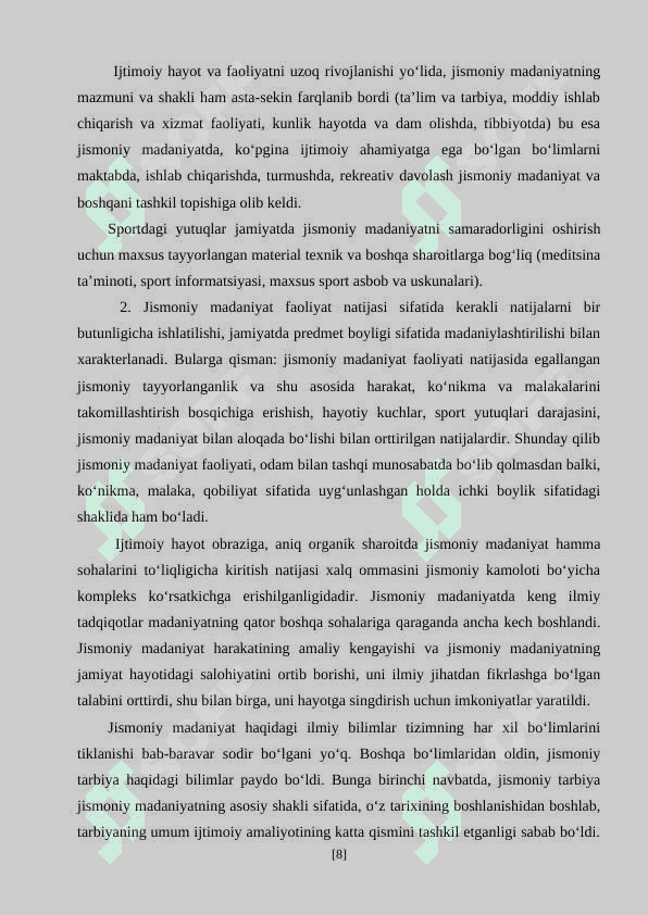 JISMONIY MADANIYAT NAZARIYASI  VA METODIKASI PREDMETI. 8