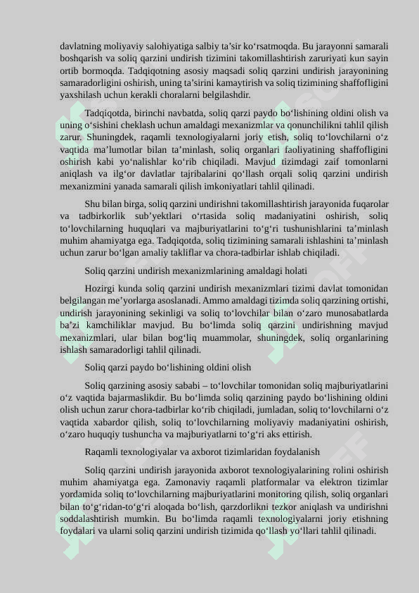 SOLIQ QARZINI UNDIRISH MEXANIZMINI TAKOMILLASHTIRISH YO‘LLARI 2