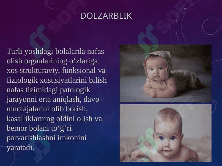 Bolalarda nafas olish tizimi va jaroxatlanish semiotikasi. Nafas olish kasalliklarining asosiy sindromlari. Nafas organlarining obstruksiya sindromi. Nafas yetishmovchilik sindromi darajalari. 3