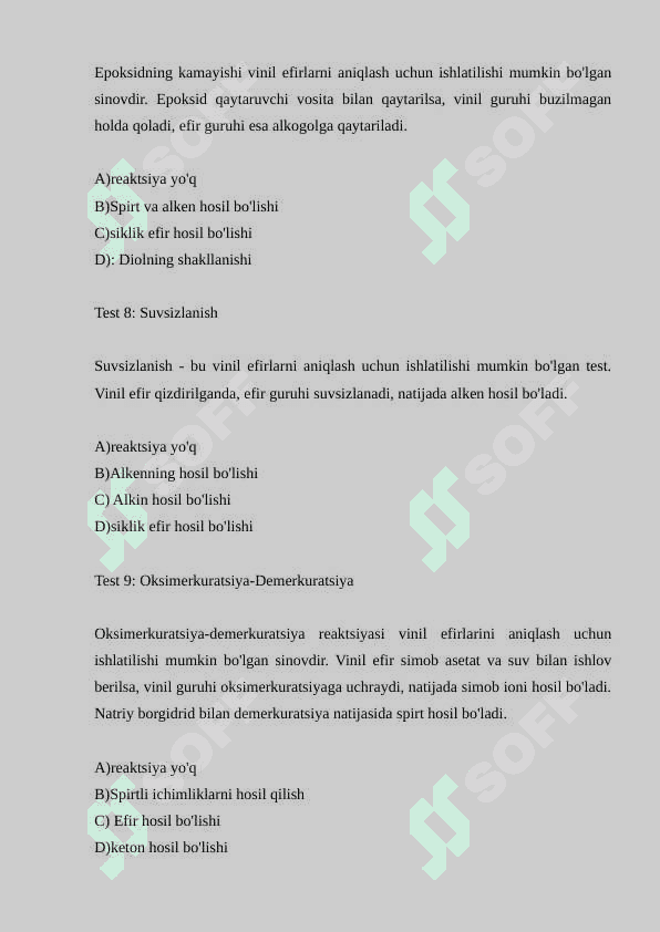 Vinil efirlar bo'yicha keng qamrovli qo'llanma: 4 ta variant bilan 15 ta test 3