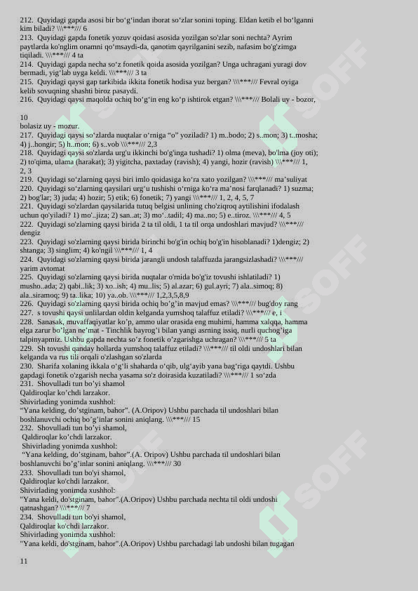 Ona tili savol javob umumiy, ona tilidan 3000 ga yaqin savollar javoblari bilan 8