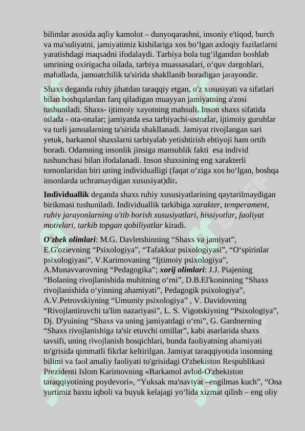 Shaxs rivojlanishining  umumiy qonuniyatlari 2