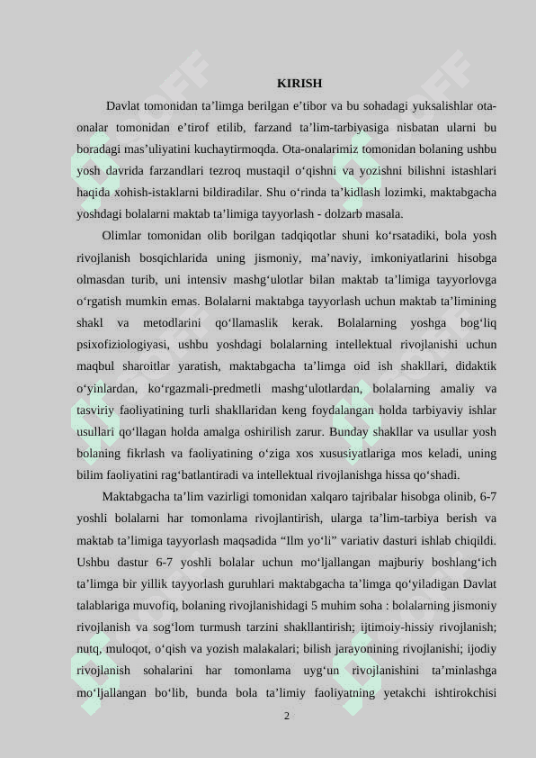 Davlat talablari asosida MTT da bolalarni 2
