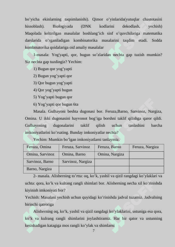 Boshlangʻich sinflarda kombinatorikaga oid masalalarini yechishga oʻrgatish metodikasi 7
