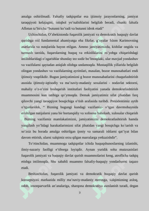 Jamiyatni demokratlashtirish va yangilash, mamlakatni modernizatsiya va isloh qilish sharoitida davlat boshqaruvini takomillashtirishning yo’llari. 3