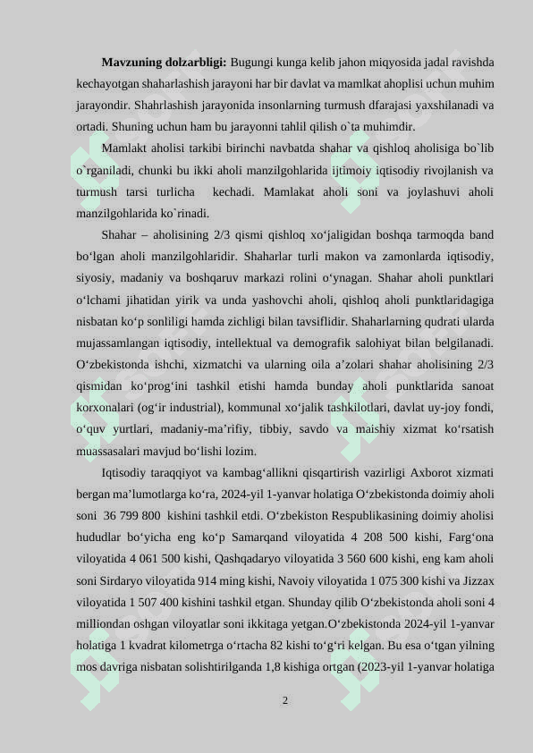 Oʻzbekiston aholisining  demografik rivojlanishida hudud omili 2