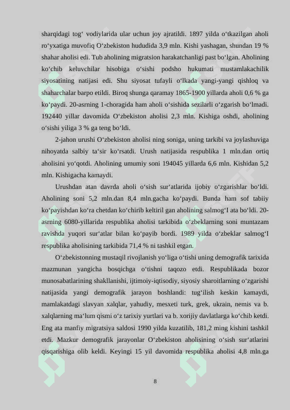 Oʻzbekiston aholisining  demografik rivojlanishida hudud omili 8
