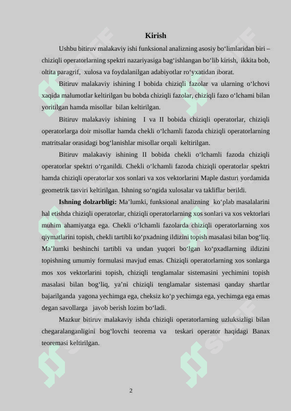 СHEKLI О‘LСHАMLI FАZОLАRDА СHIZIQLI ОPERАTОR ХОS SОN VА ХОS VEKTОRLАR 2