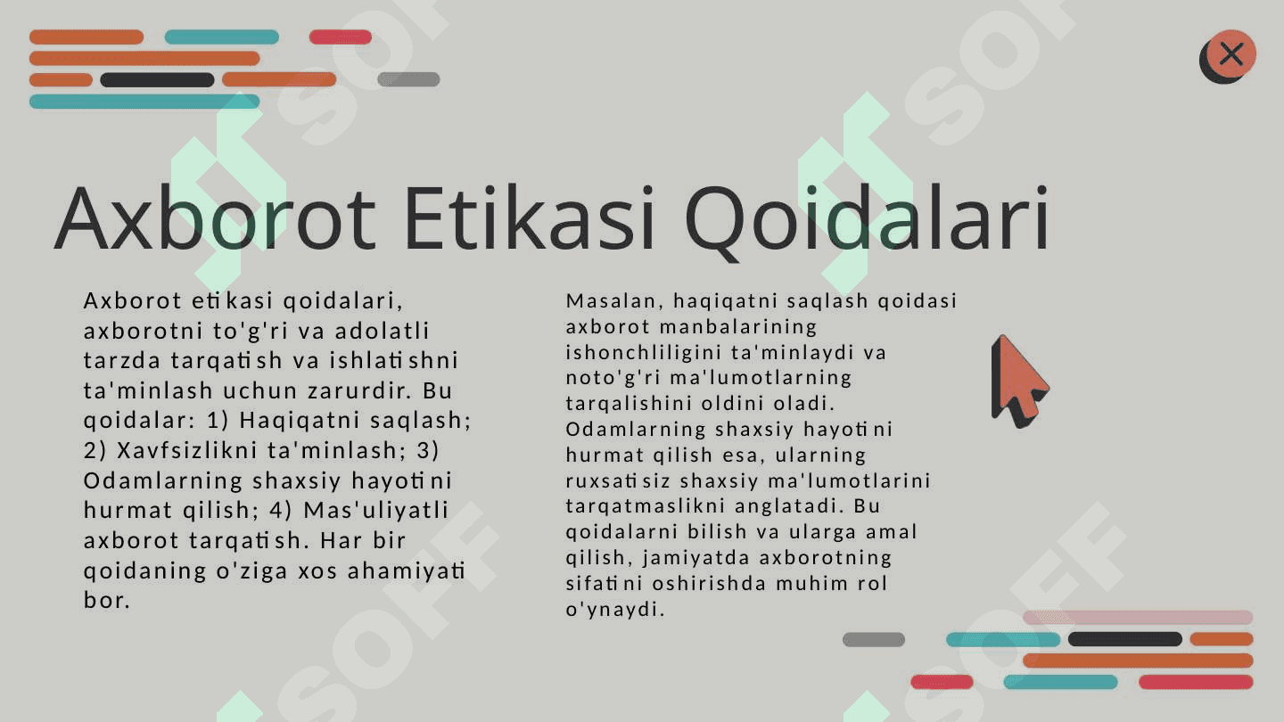 Media maydonda axborot etikasi va axloqiy me‘yorlarning rivojlanish prinsiplari.Media 4
