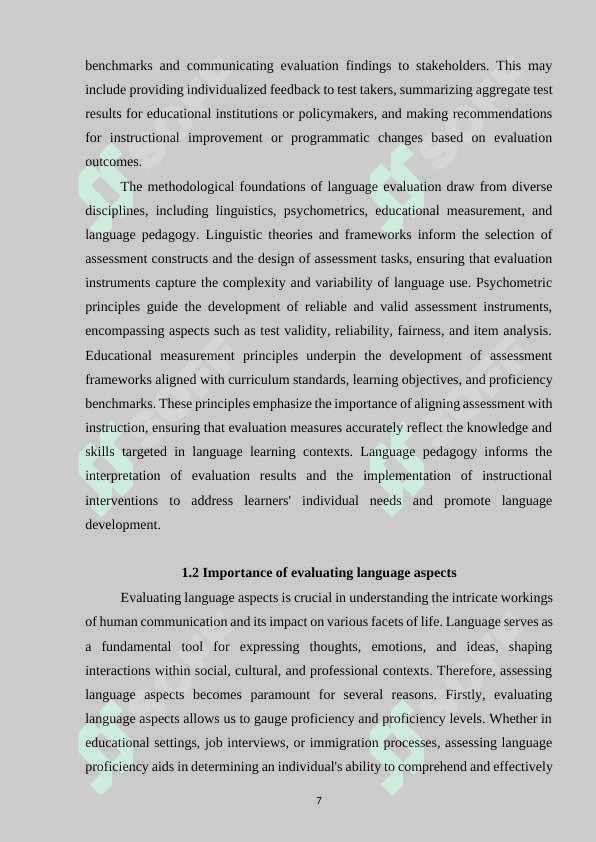 Methods and criteria for evaluating language aspects 7