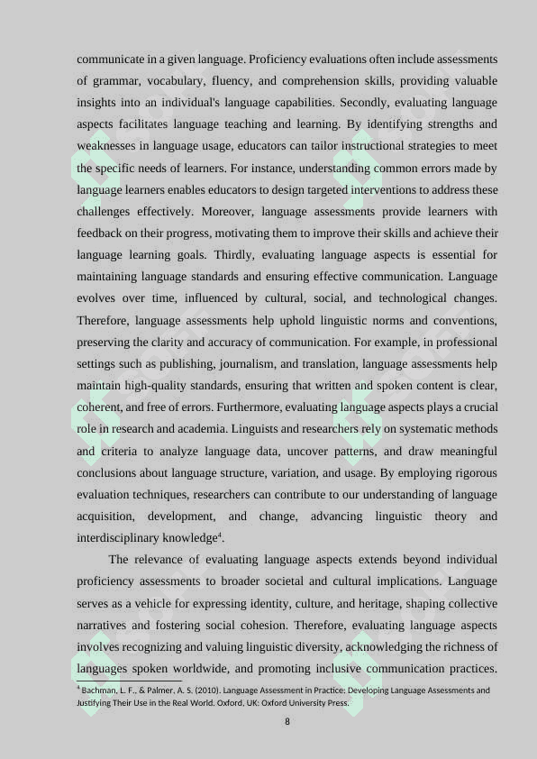 Methods and criteria for evaluating language aspects 8