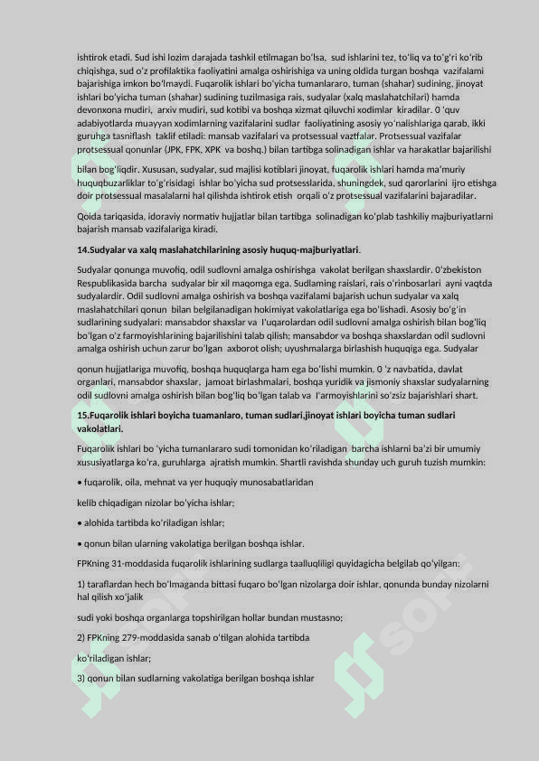 Sud va huquqni muhofaza qiluvchi organlar fanidan sessiya savollari javoblari bilan 8