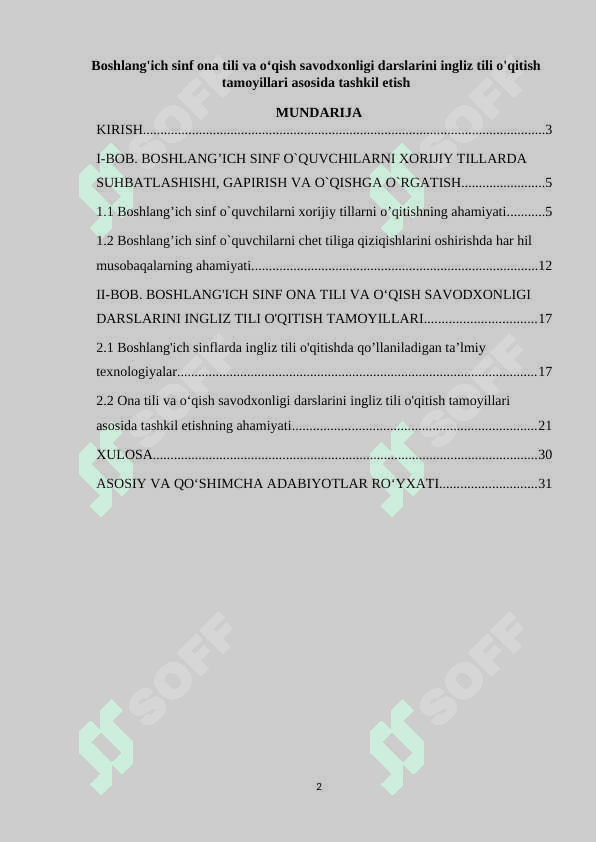 BOSHLANG'ICH SINF ONA TILI VA O‘QISH SAVODXONLIGI DARSLARINI INGLIZ TILI O'QITISH TAMOYILLARI ASOSIDA TASHKIL ETISH 2