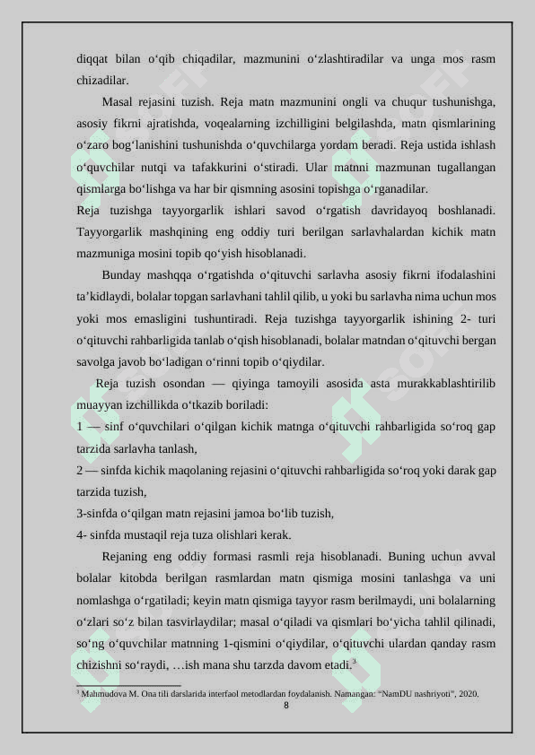 BOSHLANG'ICH SINF ONA TILI VA O‘QISH SAVODXONLIGI DARSLARIDA O'QIVCHILARNI MASAL TAHLIL QILISHGA O'RGATISH 8