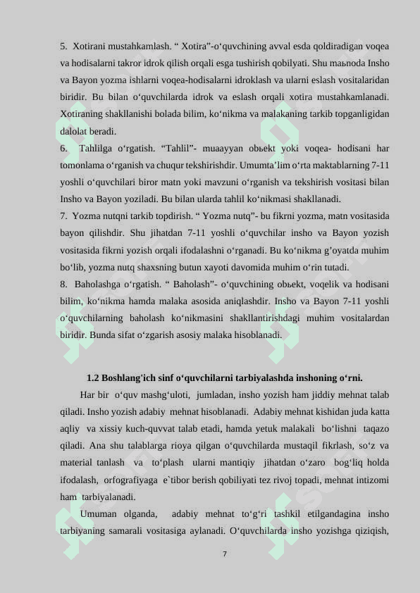 BOSHLANG’ICH SINFDA ONA TILI DARSLARIDA INSHO YOZISHGA O‘RGATISH 7