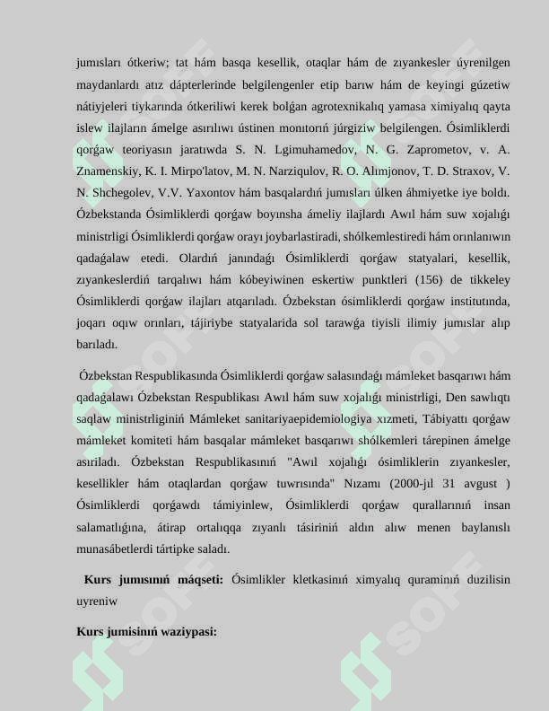 Ósimlikler kletkasinıń ximyalıq qurami 3